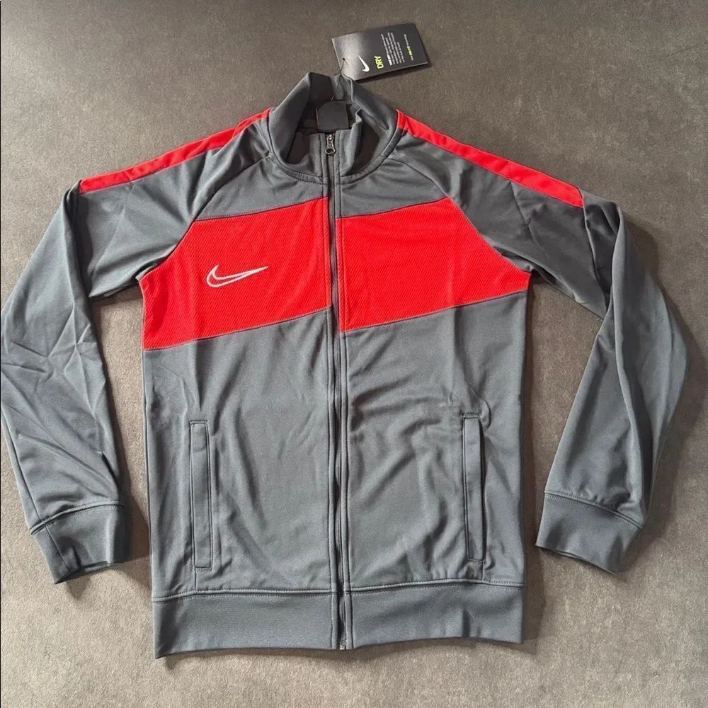 Nike Youth Unisex Athletic Training Jacket Gray Red Dri-Fit Full Zip Size S NWT